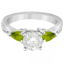 Diamond & Pear Peridot Engagement Ring 18k White Gold (0.79ct)