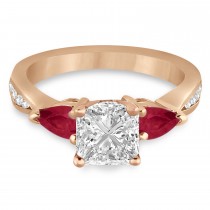 Princess Diamond & Pear Ruby Gemstone Engagement Ring 14k Rose Gold (1.29ct)