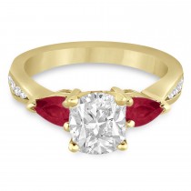 Cushion Diamond & Pear Ruby Gemstone Engagement Ring 14k Yellow Gold (1.79ct)