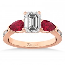 Emerald Diamond & Pear Ruby Gemstone Engagement Ring 14k Rose Gold (1.79ct)