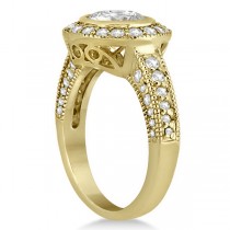 Halo Diamond Art Deco Engagement Ring Setting 14k Yellow Gold (0.79ct)