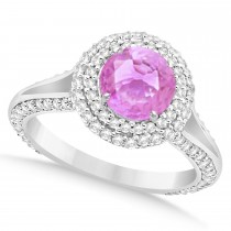Halo Pink Sapphire & Diamond Engagement Ring 14k White Gold (2.41ct)