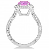 Halo Pink Sapphire & Diamond Engagement Ring 14k White Gold (2.41ct)