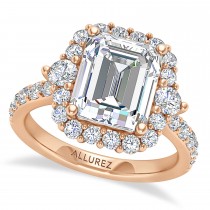 Emerald Cut & Round Lab Grown Diamond Halo Engagement Ring 14K Rose Gold (3.90ct)