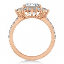 Emerald Cut & Round Lab Grown Diamond Halo Engagement Ring 14K Rose Gold (3.90ct)