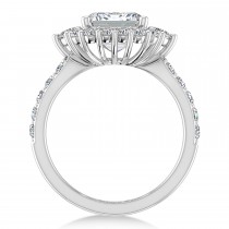 Emerald Cut & Round Lab Grown Diamond Halo Engagement Ring 14K White Gold (3.90ct)