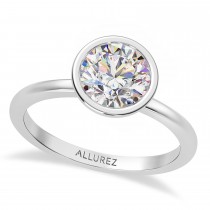 Round Lab Grown Diamond Bezel Engagement Ring 14K White Gold (1.50ct)