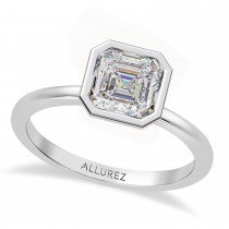 Asscher Lab Grown Diamond Bezel Engagement Ring 14K White Gold (1.19ct)