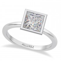 Princess Cut Lab Grown Diamond Bezel Engagement Ring 14K White Gold (1.50ct)