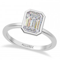 Emerald Cut Lab Grown Diamond Bezel Engagement Ring 14K White Gold (1.50ct)