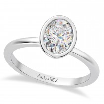 Oval Lab Grown Diamond Bezel Engagement Ring 14K White Gold (1.50ct)