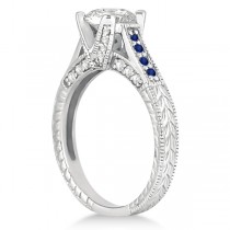 Pave Antique Blue Sapphire & Diamond Bridal Set Platinum (0.60ct)
