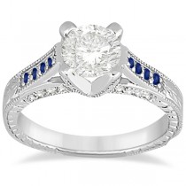 Pave Antique Blue Sapphire & Diamond Bridal Set Platinum (0.60ct)