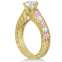 Antique Diamond & Pink Sapphire Bridal Ring Set 18k Yellow Gold (3.87ct)