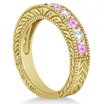 Antique Diamond & Pink Sapphire Bridal Ring Set 18k Yellow Gold (3.87ct)