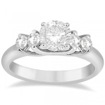 Five Stone Diamond Bridal Set Ring and Band in 14k White Gold (0.90ct)