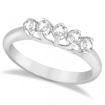Five Stone Diamond Bridal Set Ring and Band in 14k White Gold (0.90ct)