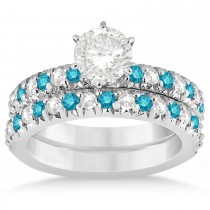 Blue Diamond & Diamond Bridal Set Setting 14k White Gold 1.14ct