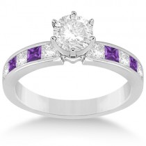 Channel Amethyst & Diamond Engagement Ring Platinum (0.60ct)