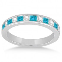 Princess Cut White & Blue Diamond Bridal Set Platinum (1.10ct)