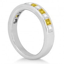Princess Cut White & Yellow Diamond Wedding Band 18K White Gold 0.60ct