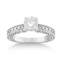 Antique Engraved Solitaire Engagement Ring Setting Platinum