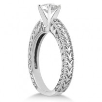 Antique Engraved Solitaire Engagement Ring Setting Platinum