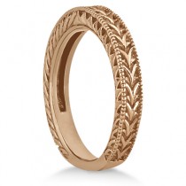Antique Engraved Wedding Band w/ Filigree & Milgrain 14k Rose Gold
