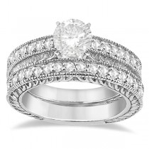 Vintage Filigree Diamond Engagement Bridal Set Palladium (0.35ct)