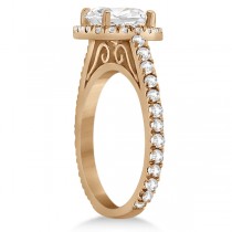 Diamond Bridal Halo Engagement Ring & Wedding Band 14K Rose Gold (1.30ct)