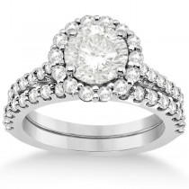 Halo Diamond Engagement Ring and Band Bridal Set platinum (1.12ct)
