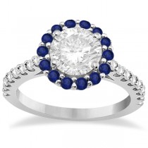 Halo Diamond & Blue Sapphire Engagement Ring Platinum (0.74ct)