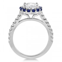Halo Diamond & Blue Sapphire Engagement Ring Platinum (0.74ct)