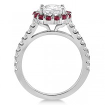 Halo Diamond & Ruby Bridal Engagement Ring Set 14K White Gold (1.54ct)