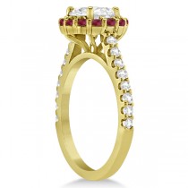 Halo Diamond & Ruby Bridal Engagement Ring Set 14K Yellow Gold (1.54ct)