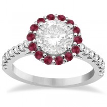 Halo Diamond & Ruby Bridal Engagement Ring Set 18K White Gold (1.54ct)