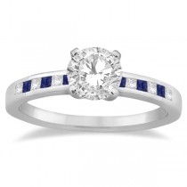 Princess Diamond & Blue Sapphire Bridal Ring Set 14k White Gold (0.54ct)
