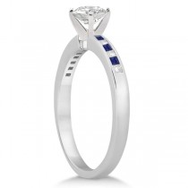 Princess Diamond & Blue Sapphire Bridal Ring Set 14k White Gold (0.54ct)