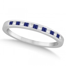 Princess Diamond & Blue Sapphire Bridal Ring Set 14k White Gold (0.54ct)