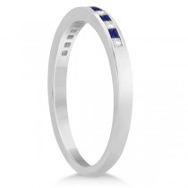 Princess Diamond & Blue Sapphire Bridal Ring Set 14k White Gold (0.54ct)