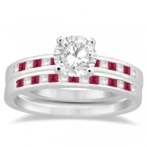 Princess Cut Diamond & Ruby Bridal Ring Set Platinum (0.54ct)