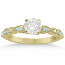 Marquise Aquamarine Diamond Engagement Ring 18k Yellow Gold 0.24ct