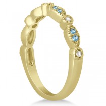 Marquise & Dot Blue Topaz & Diamond Bridal Set 18k Yellow Gold 0.49ct