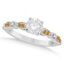 Marquise & Dot Citrine Diamond Engagement Ring Palladium 0.24ct