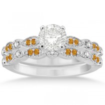 Marquise & Dot Citrine & Diamond Bridal Set Palladium (0.49ct)