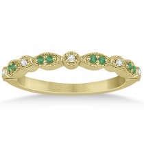 Petite Emerald & Diamond Marquise Bridal Set 14k Yellow Gold (0.41ct)