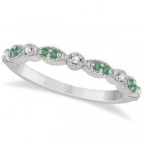 Petite Emerald & Diamond Marquise Ring 14k White Gold 0.21ct