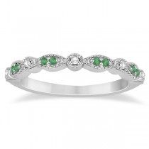 Petite Emerald & Diamond Marquise Ring 14k White Gold 0.21ct