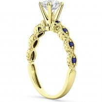 Vintage Diamond & Blue Sapphire Engagement Ring 14k Yellow Gold 0.75ct
