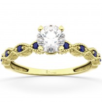 Vintage Diamond & Blue Sapphire Engagement Ring 18k Yellow Gold 0.75ct